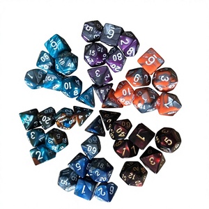 Juego de dados multicolor de dos colores, juego de 7 piezas, dados numerados, juego de mesa de rol, dados DND, esquinas redondeadas, efecto metálico - Product Image 1
