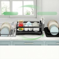 Égouttoir à vaisselle à 2 niveaux avec porte-couverts, organisateur de cuisine en métal pour assiettes, tasses et bols