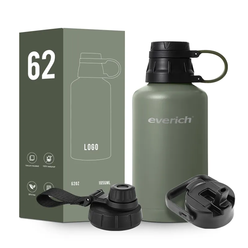 Everich yeni tasarım özel 32oz 64oz vakum yalıtımlı paslanmaz çelik su şişesi bira Growler ile taşınabilir kılıf kapak