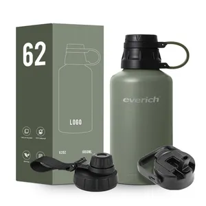 Everich New Design Custom 32oz 64oz Vaccum Insulated Stainless Steel Water Bottle Beer Growler With Portable Handle Lid