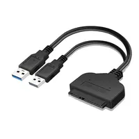 Cabo Conversor SATA para Disco Rígido SATA, Adaptador USB 3.0 para 22 Pinos, Duplo Cabo de 20cm, Alimentação Externa para HDD de 2.5"