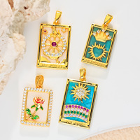 Pendentif Breloque Carte de Tarot Vintage Style Ins, Forme Carrée Étoile Lune, Composants de Bijoux DIY pour Colliers et Bracelets, Vente en Gros