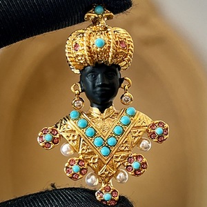 Ancienne Egypte Petite Afrique Noire Portrait Noir Chef Tribal Africain Blackamoor Sultan Genie Sheba Broche Corsage Femme Pin - Product Image 1