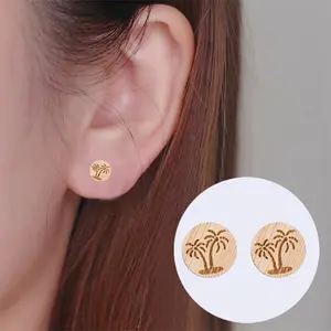 57 Designs vintage small animals and plants natural Wood earrings Girl cute Mickey tree geometric stud earrings