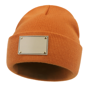 2024 unisexe personnalisé bébé enfant adulte hiver à revers tricot chapeaux imprimé grande étiquette en cuir vierge bonnets casquettes chaudes avec <span class=keywords><strong>18</strong></span> couleurs - Product Image 1