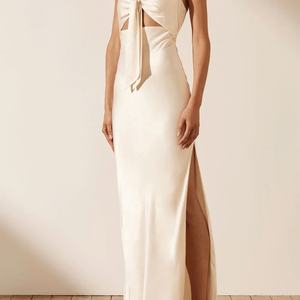 เดรสยาวผ้าซาตินคอโบว์แบบลำลอง OEM ปี 2025 แฟชั่นใหม่ สีพื้น แขนกุด คอวีเว้า ทรงสวิง สไตล์หวาน - Product Image 2