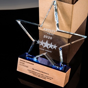 Thiết kế mới rõ ràng K9 tinh thể năm sao Trophy trống Tinh thể thủy tinh giải thưởng với cơ sở bằng gỗ thanh lịch danh hiệu huy chương & mảng - Product Image 3