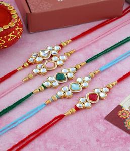 Kundan Studded Rakhi Multicolor <b>Thread</b> Collection for Brother Raksha Bandhan <b>Thread</b> Bracelet with Kundan Work Festival Gift - Product Image 1