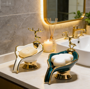 Support de rangement en céramique pour savon, créatif, avec égouttoir, pour toilettes, sans perforation, style luxe léger, pour la lessive - Product Image 1