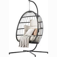 Meubles d'extérieur en rotin PE, balançoire œuf de jardin, balançoire pliable, chaise suspendue avec support
