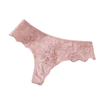 Tanga Sexy de Cintura Baja para Mujer, de Alta Elasticidad, con Encaje y Bordado, Diseño Sólido, Material Tejido