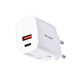 Cargador Rápido PD de 20W OEM, Puerto Dual USB-C+USB-A, Enchufe EU/US, Cargador de Pared Universal de Viaje para <span class=keywords><strong>iPhone</strong></span>/<span class=keywords><strong>Samsung</strong></span>/Pixel - Product Image 1
