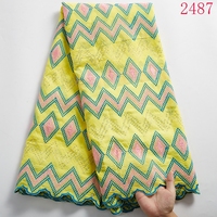 Nouveautés Tissus en dentelle sèche africaine avec pierres multiples, voiles de coton suisse en Suisse, 5 yards pour femme nigériane 2487