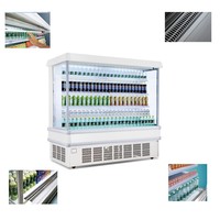 Réfrigérateur ouvert multi-étagères commercial pour supermarché, pour boissons, avec design à coins arrondis et unité de condensation refroidie par air
