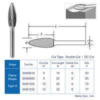 Fraise à double tranchant en carbure de tungstène poli de type H, tige de 3 mm et 6 mm, longueur étendue disponible, embout de meuleuse OEM pour métal