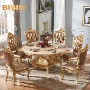 Juego de Comedor Colonial Americano de Madera Maciza con Respaldos Grabados a Mano, Mesa Redonda para 10 Personas con Bandeja Giratoria y Sillas a Juego - Product Image 1