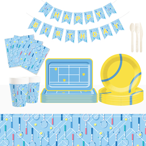 DAMAI Sport Themed Kids Birthday Party Supplies Yellow Tennis element <b>Disposable</b> Party <b>Tableware</b> Set Paper Napkins Cups Plates - Product Image 3