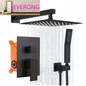 Pannello Doccia Termostatico Nero Oro in Ottone, Miscelatore per Vasca da Bagno con Rubinetto Caldo/Freddo, Getti a Pioggia e Spray Delicato - Product Image 1