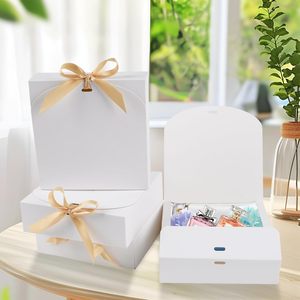 GXFFING Scatole Regalo Pieghevoli Bianche 16x16x5 cm con Coperchio e Nastro per Compleanni, Matrimoni, Natale e Festività (10 Pezzi) - Product Image 4