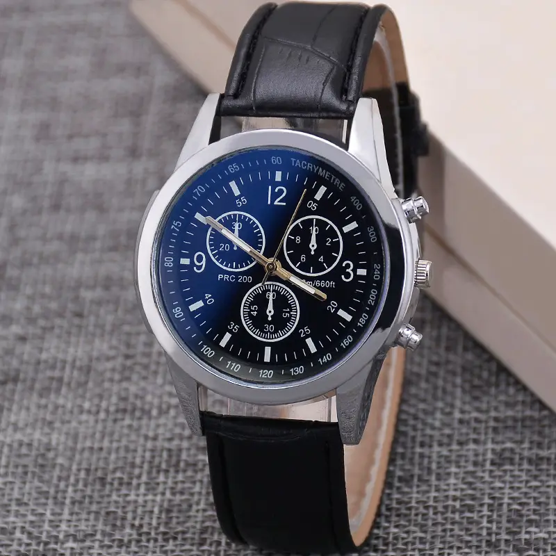 Mens Leather Analog Quartz Watches Blue Ray Watch 2021 Men Top Brand Luxury Casual Wristwatches