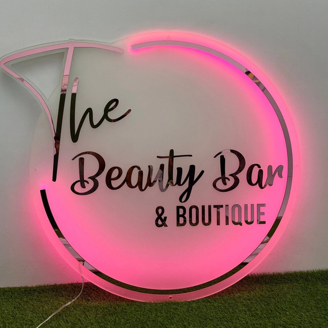 Factory Price Hair Salon Led Acrylic Round Golden Mirror Sign Custom Illuminated Logo Sign Acrylic Led Shop Logo Sign