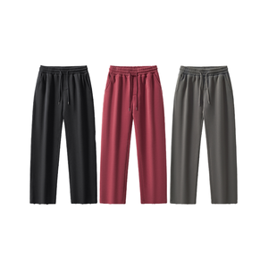 Pantalon de sport pour homme en coton 100% haut de gamme, devant plat, décontracté, uni, gris, pantalon de survêtement, streetwear unisexe - Product Image 1