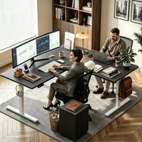 Bureau d'angle motorisé en forme de L à trois pieds, réglable en hauteur électriquement, pour la maison, le bureau ou la chambre