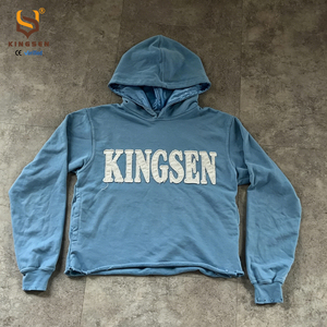 Customized Pullover Acid Wash Raw Hem Sun Faded Cut Sew Cotton <b>Animal</b> Print Eco-Friendly Oversized Lantern Sleeve Hoodies <b>Men</b> - Product Image 1