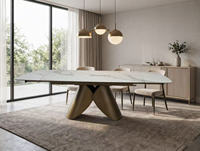 Table à manger extensible de style italien, plateau en pierre frittée blanche, base en métal brossé doré pour salle à manger à domicile