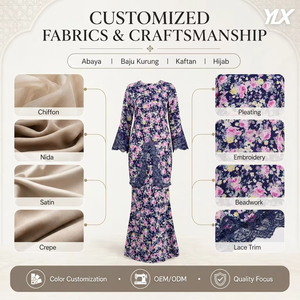 Robe islamique modeste élégante à imprimé floral bleu marine - OEM/ODM - Product Image 2