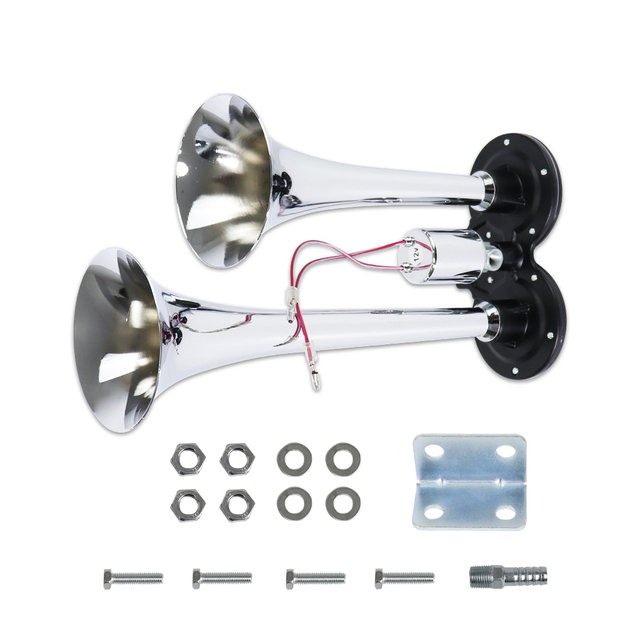 MrGauge Chrome Zinc Dual Trumpet Air Horn With Compressor for Any 12V/24V Vehicles Trucks Lorrys Trains Boats Cars Vans