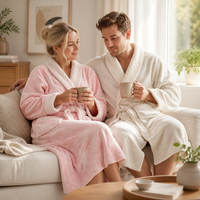 Peignoir en molleton à bordure gaufrée avec logo personnalisé, long, chaud, pour l'hiver, style kimono, pour hôtel, spa, usage domestique