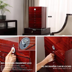 Tout-Organisateur Extra Large Armoire à Bijoux en Bois à 9 Couches 9 Tiroirs Verrouillables <span class=keywords><strong>Empreintes</strong></span> <span class=keywords><strong>Digitales</strong></span> Artisanat en Bois Boîtes en Bois Panneaux Muraux - Product Image 5