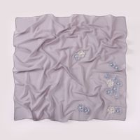 Foulard Carré en Chiffon Pur 90cm, Écharpe Musulmane Florale avec Perles, Châle Bawal pour Femme Musulmane