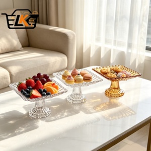 Plateau carré en verre perlé de style européen, élégant support à dessert en verre pour dîner en famille, réunion d'amis, vaisselle de fête - Product Image 1