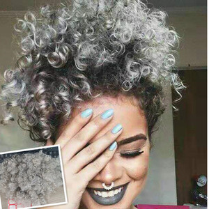 <span class=keywords><strong>Queue</strong></span> <span class=keywords><strong>de</strong></span> <span class=keywords><strong>cheval</strong></span> afro courte et volumineuse, style afro-américain, en cheveux humains gris argenté, 120g, 10 pouces - Product Image 2
