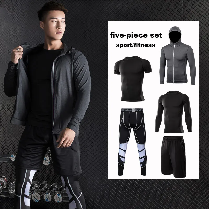 2022 Wholesale sports wear gym clothe set quick dry long sleeves tight workout gym fitness sets men hoodies and sweat pants set