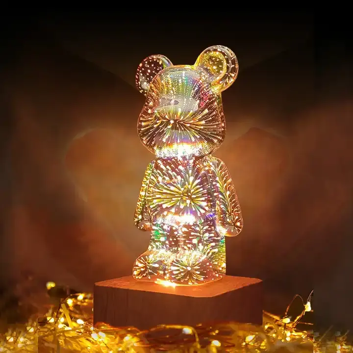 Ours Style LED coloré ours lampe de table romantique créatif 3D verre veilleuse pour chambre table décoration atmosp