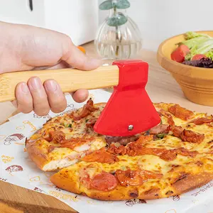 Axe Shaped Pizza Cutter Wheel Stainless Steel Pizza Knife With Bamboo Handle <b>Cookie</b> Cake Pastry <b>Cutting</b> Tool Kitchen Accessories - Product Image 5
