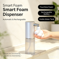 Distributeur automatique de savon mousse avec écran HD, rechargeable USB-C, pompe à capteur intelligent sans contact, 260 ml, blanc, pour salle de bain, cuisine, usage public