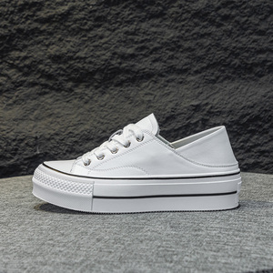 Baskets blanches pour femmes 2026 Printemps-Automne en cuir véritable à semelles épaisses rehaussantes à lacets pour étudiantes - Product Image 3