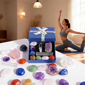 Set de 7 Piedras Crudas de Cristal para Chakras en Caja, Bloque de Amatista, Ágata de Marruecos, Piedra de Yeso con Agujero para Yoga, Venta al por Mayor, Rectangular, Geométrica, con Bisel - Product Image 4