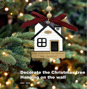 Astillas de madera talladas con láser personalizadas hechas a mano, modelo de casa de madera ahuecada decorativa colgante de Navidad directo de los fabricantes - Product Image 4