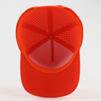 Groothandel Custom Mannen Hoge Kwaliteit 5 Paneel Oranje Laser Gesneden Gat Geperforeerde Waterdichte Sport Baseball Cap Rubber Logo Golfhoed