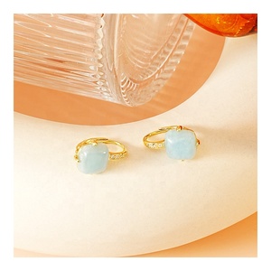 <span class=keywords><strong>Orecchini</strong></span> a Cerchio Quadrati in <span class=keywords><strong>Argento</strong></span> Sterling S925 Placcato Oro con <span class=keywords><strong>Acquamarina</strong></span> Naturale e Diamanti CZ, Design Gratuito, Trendy per Feste - Product Image 1