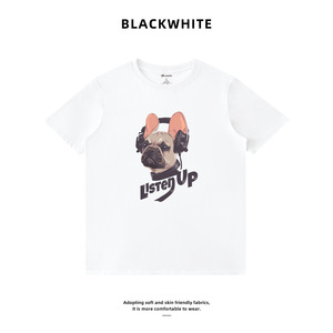T-shirt à manches courtes imprimé Chong <span class=keywords><strong>Fadou</strong></span>, mignon, décontracté, ample, assorti avec tout, pour couple, pour les amoureux des animaux, Q64 - Product Image 1
