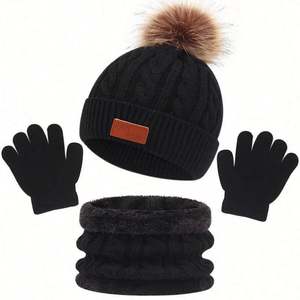 Conjunto de 3 Piezas de Gorro, Bufanda y Guantes de Punto con Peluche Sintético para Niños, Cálidos para Invierno, Personalizables al por Mayor, 100% Poliéster, Agradable al Tacto - Product Image 4
