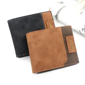 Nuevas carteras cortas de moda para hombre, carteras cortas de cuero PU con estampado dorado esmerilado, triple pliegue, tarjetero de hoja suelta, carteras, clip corto para dinero para hombre