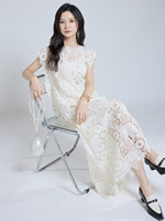 Ensemble haut et jupe pour femme, printemps/été, uni, brodé, sans manches, élégant, dentelle, fleurs, perles faites à la main
