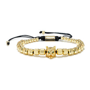 Pulsera <span class=keywords><strong>de</strong></span> Lujo con Cuentas <span class=keywords><strong>de</strong></span> Cabeza <span class=keywords><strong>de</strong></span> Lobo y Corona <span class=keywords><strong>de</strong></span> Rey, Chapada en <span class=keywords><strong>Oro</strong></span> <span class=keywords><strong>de</strong></span> 18K, Acero Inoxidable, Micro Pavé <span class=keywords><strong>de</strong></span> Circonitas Cúbicas, Estilo Macramé, Unisex, Moderna - Product Image 1